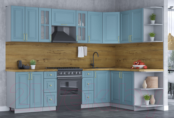 Изображение товара Кухонный гарнитур Интерлиния Мила Шато 1.7x2.8 правая (океан/океан/дуб бунратти)