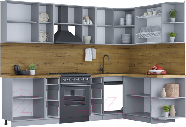 Изображение товара Кухонный гарнитур Интерлиния Мила Шато 1.7x2.8 правая (пепел/пепел/опал светлый)