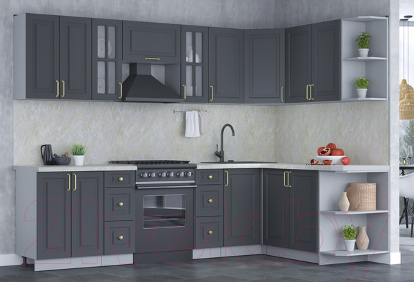 Изображение товара Кухонный гарнитур Интерлиния Мила Шато 1.7x2.8 правая (пепел/пепел/опал светлый)