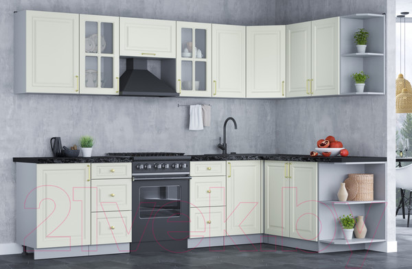 Изображение товара Кухонный гарнитур Интерлиния Мила Шато 1.7x2.9 правая (белый/белый/кастилло темный)