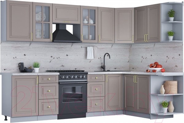 Изображение товара Кухонный гарнитур Интерлиния Мила Шато 1.7x2.9 правая (луна/луна/бискайская сосна)