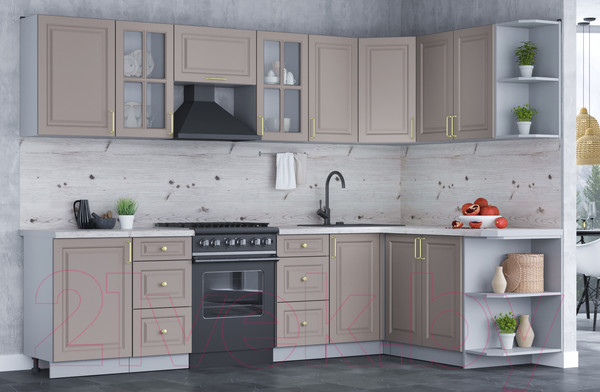 Изображение товара Кухонный гарнитур Интерлиния Мила Шато 1.7x2.9 правая (луна/луна/бискайская сосна)