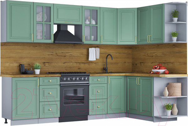 Изображение товара Кухонный гарнитур Интерлиния Мила Шато 1.7x2.9 правая (мята/мята/дуб бунратти)