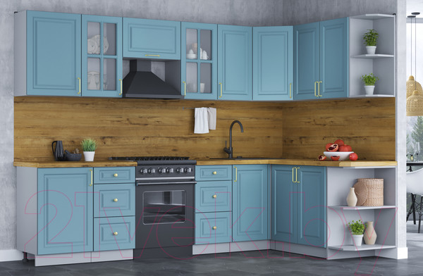Изображение товара Кухонный гарнитур Интерлиния Мила Шато 1.7x2.9 правая (океан/океан/дуб бунратти)