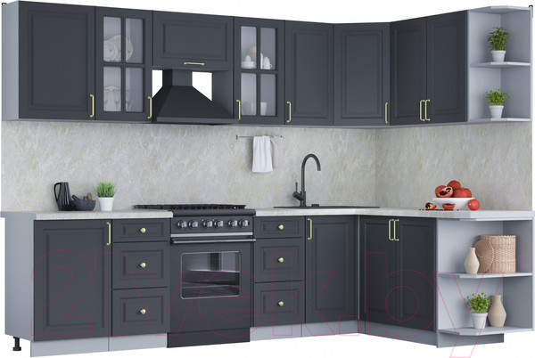 Изображение товара Кухонный гарнитур Интерлиния Мила Шато 1.7x2.9 правая (пепел/пепел/опал светлый)