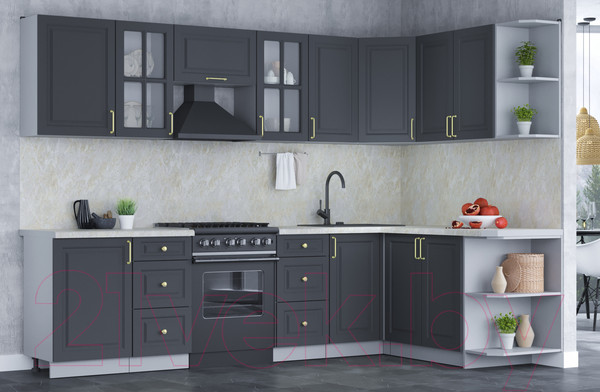 Изображение товара Кухонный гарнитур Интерлиния Мила Шато 1.7x2.9 правая (пепел/пепел/опал светлый)