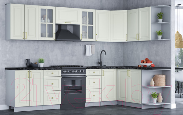 Изображение товара Кухонный гарнитур Интерлиния Мила Шато 1.7x3.0 правая (белый/белый/кастилло темный)