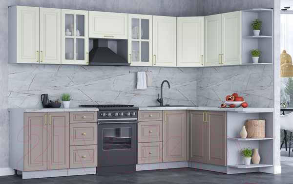 Изображение товара Кухонный гарнитур Интерлиния Мила Шато 1.7x3.0 правая (белый/луна/серый каспий)