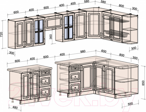 Изображение товара Кухонный гарнитур Интерлиния Мила Шато 1.7x3.0 правая (белый/луна/серый каспий)
