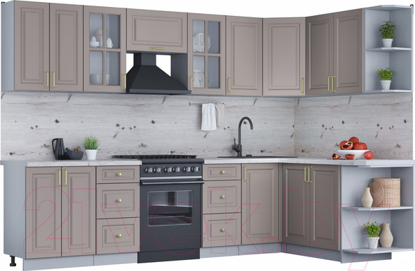 Изображение товара Кухонный гарнитур Интерлиния Мила Шато 1.7x3.0 правая (луна/луна/бискайская сосна)