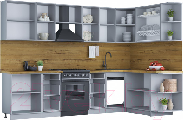 Изображение товара Кухонный гарнитур Интерлиния Мила Шато 1.7x3.0 правая (мята/мята/дуб бунратти)