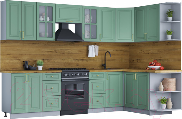 Изображение товара Кухонный гарнитур Интерлиния Мила Шато 1.7x3.0 правая (мята/мята/дуб бунратти)