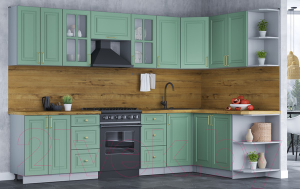 Изображение товара Кухонный гарнитур Интерлиния Мила Шато 1.7x3.0 правая (мята/мята/дуб бунратти)