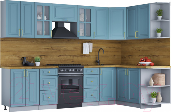 Изображение товара Кухонный гарнитур Интерлиния Мила Шато 1.7x3.0 правая (океан/океан/дуб бунратти)
