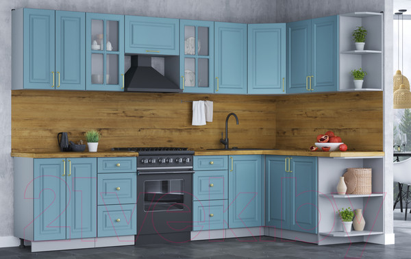 Изображение товара Кухонный гарнитур Интерлиния Мила Шато 1.7x3.0 правая (океан/океан/дуб бунратти)