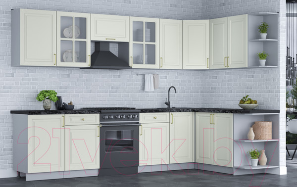 Изображение товара Кухонный гарнитур Интерлиния Мила Шато 1.7x3.1 правая (белый/белый/кастилло темный)