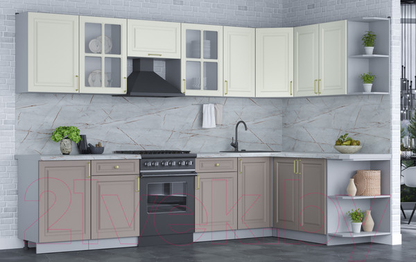 Изображение товара Кухонный гарнитур Интерлиния Мила Шато 1.7x3.1 правая (белый/луна/серый каспий)