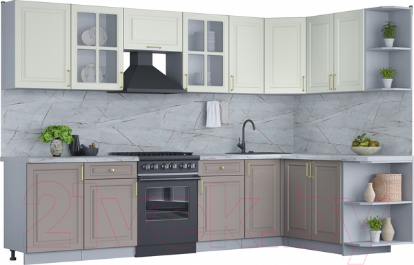 Изображение товара Кухонный гарнитур Интерлиния Мила Шато 1.7x3.1 правая (белый/луна/серый каспий)