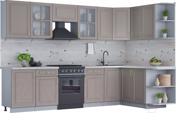 Изображение товара Кухонный гарнитур Интерлиния Мила Шато 1.7x3.1 правая (луна/луна/бискайская сосна)