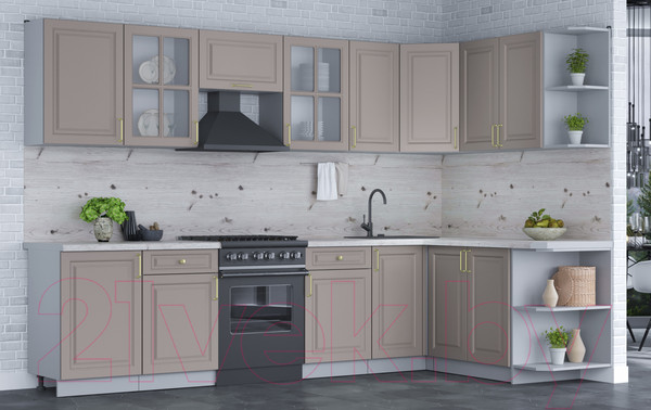 Изображение товара Кухонный гарнитур Интерлиния Мила Шато 1.7x3.1 правая (луна/луна/бискайская сосна)