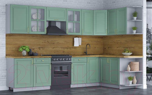 Изображение товара Кухонный гарнитур Интерлиния Мила Шато 1.7x3.1 правая (мята/мята/дуб бунратти)