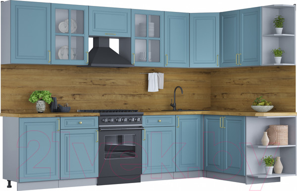 Изображение товара Кухонный гарнитур Интерлиния Мила Шато 1.7x3.1 правая (океан/океан/дуб бунратти)