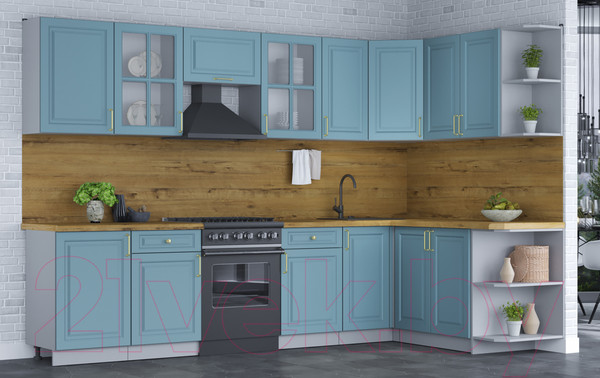 Изображение товара Кухонный гарнитур Интерлиния Мила Шато 1.7x3.1 правая (океан/океан/дуб бунратти)