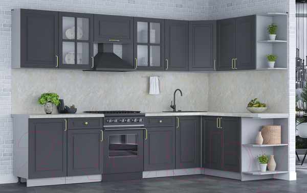 Изображение товара Кухонный гарнитур Интерлиния Мила Шато 1.7x3.1 правая (пепел/пепел/опал светлый)