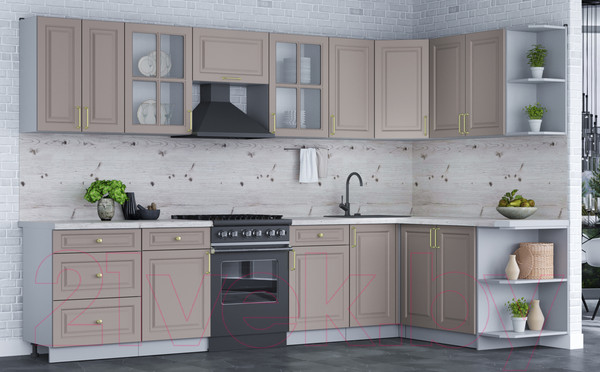 Изображение товара Кухонный гарнитур Интерлиния Мила Шато 1.7x3.2 правая (луна/луна/бискайская сосна)