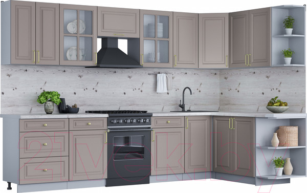 Изображение товара Кухонный гарнитур Интерлиния Мила Шато 1.7x3.2 правая (луна/луна/бискайская сосна)