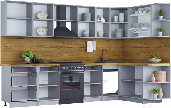 Изображение товара Кухонный гарнитур Интерлиния Мила Шато 1.7x3.2 правая (мята/мята/дуб бунратти)