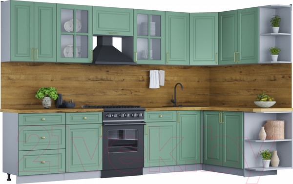 Изображение товара Кухонный гарнитур Интерлиния Мила Шато 1.7x3.2 правая (мята/мята/дуб бунратти)