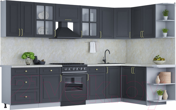 Изображение товара Кухонный гарнитур Интерлиния Мила Шато 1.7x3.2 правая (пепел/пепел/опал светлый)