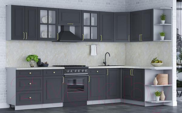 Изображение товара Кухонный гарнитур Интерлиния Мила Шато 1.7x3.2 правая (пепел/пепел/опал светлый)