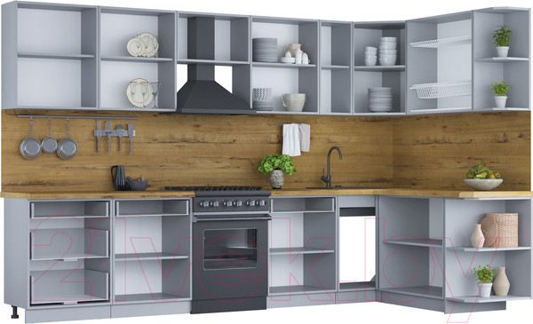 Изображение товара Кухонный гарнитур Интерлиния Мила Шато 1.7x3.3 правая (белый/белый/кастилло темный)