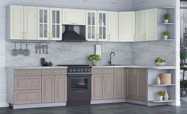 Изображение товара Кухонный гарнитур Интерлиния Мила Шато 1.7x3.3 правая (белый/луна/серый каспий)