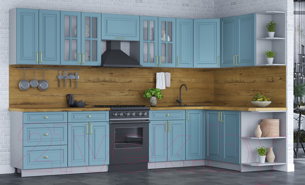 Изображение товара Кухонный гарнитур Интерлиния Мила Шато 1.7x3.3 правая (океан/океан/дуб бунратти)