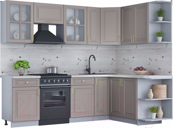 Изображение товара Кухонный гарнитур Интерлиния Мила Шато 1.7x2.5 правая (луна/луна/бискайская сосна)