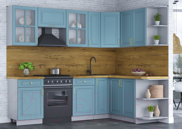 Изображение товара Кухонный гарнитур Интерлиния Мила Шато 1.7x2.5 правая (океан/океан/дуб бунратти)