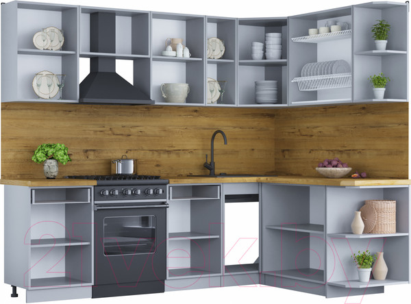 Изображение товара Кухонный гарнитур Интерлиния Мила Шато 1.7x2.5 правая (океан/океан/дуб бунратти)