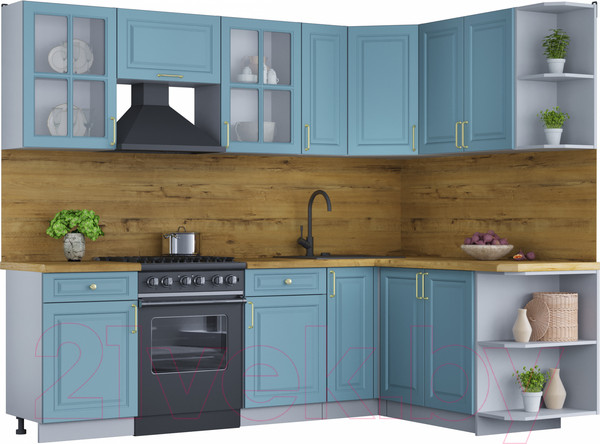 Изображение товара Кухонный гарнитур Интерлиния Мила Шато 1.7x2.5 правая (океан/океан/дуб бунратти)