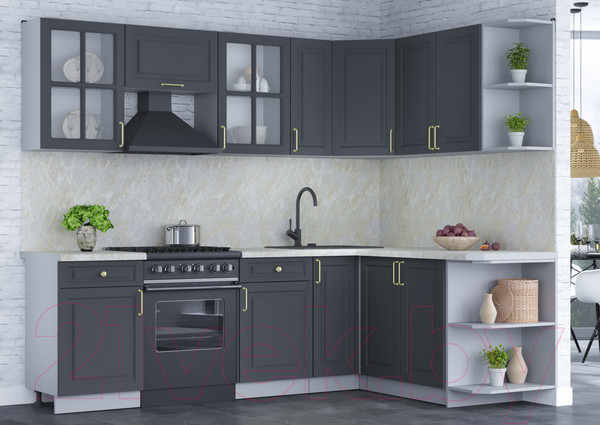 Изображение товара Кухонный гарнитур Интерлиния Мила Шато 1.7x2.5 правая (пепел/пепел/опал светлый)