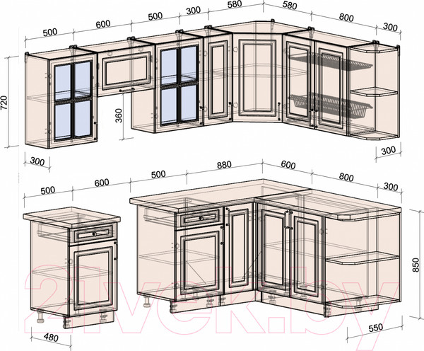 Изображение товара Кухонный гарнитур Интерлиния Мила Шато 1.7x2.5 правая (пепел/пепел/опал светлый)