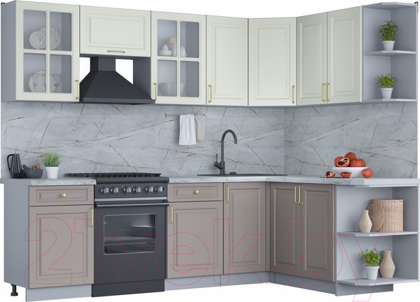 Изображение товара Кухонный гарнитур Интерлиния Мила Шато 1.7x2.6 правая (белый/луна/серый каспий)