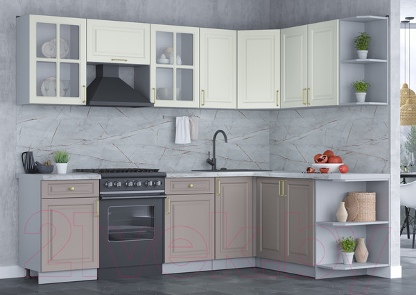 Изображение товара Кухонный гарнитур Интерлиния Мила Шато 1.7x2.6 правая (белый/луна/серый каспий)