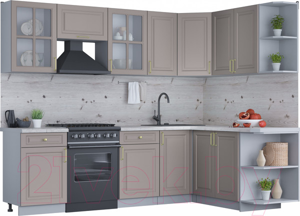 Изображение товара Кухонный гарнитур Интерлиния Мила Шато 1.7x2.6 правая (луна/луна/бискайская сосна)