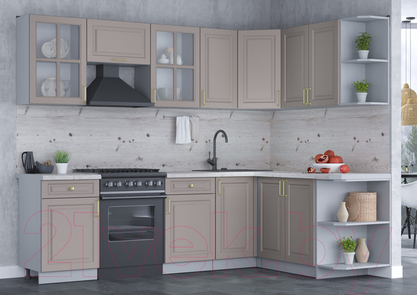 Изображение товара Кухонный гарнитур Интерлиния Мила Шато 1.7x2.6 правая (луна/луна/бискайская сосна)