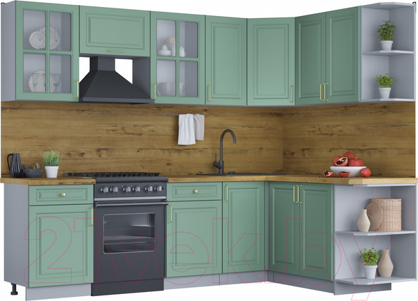 Изображение товара Кухонный гарнитур Интерлиния Мила Шато 1.7x2.6 правая (мята/мята/дуб бунратти)