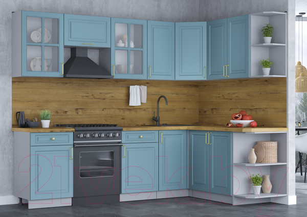 Изображение товара Кухонный гарнитур Интерлиния Мила Шато 1.7x2.6 правая (океан/океан/дуб бунратти)