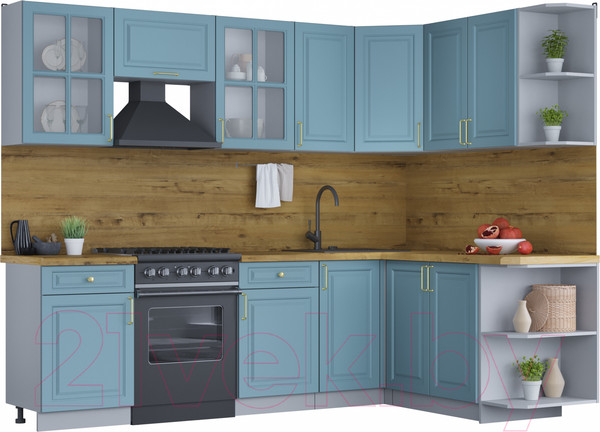 Изображение товара Кухонный гарнитур Интерлиния Мила Шато 1.7x2.6 правая (океан/океан/дуб бунратти)